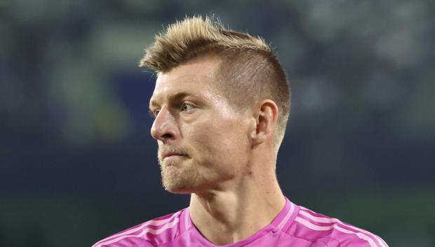 Moenchengladbach (Germany), 07/06/2024.- Toni Kroos of Germany reacts during the international friendly soccer match between Germany and Greece in Moenchengladbach, Germany, 07 June 2024. (Futbol, Amistoso, Alemania, Grecia) EFE/EPA/CHRISTOPHER NEUNDORF