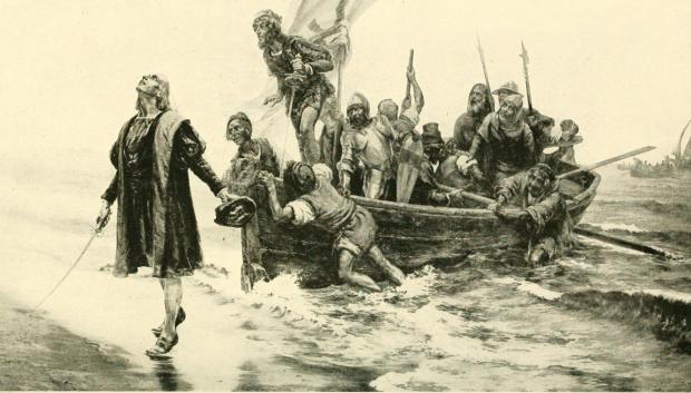 La llegada de Colón al Nuevo Mundo, en un libro de Eva March (1914)