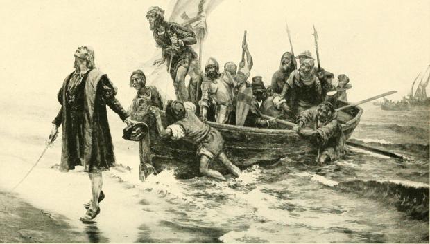 La llegada de Colón al Nuevo Mundo, en un libro de Eva March (1914)