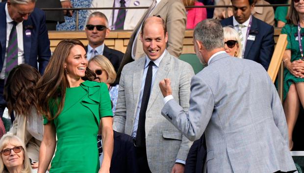 Prince William and Kate Middleton Princess of Wales with King Felipe VI of Spain during Wimbledon Championships in London, UK - 16 Jul 2023