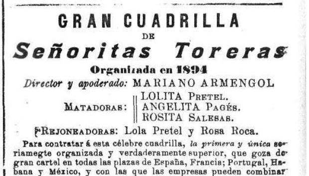 Anuncio de la época sobre las Señoritas Toreras