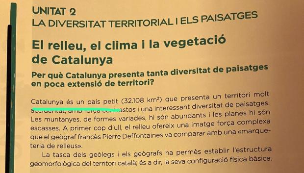 Libro de texto en el que se presenta a Cataluña como un país