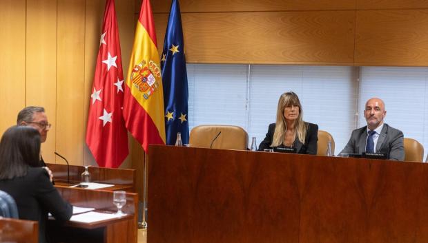 La mujer de Pedro Sánchez, Begoña Gómez, acudió a la Asamblea de Madrid, acompañada del diputado del PSOE-M, Jesús Celada, en la comisión de investigación de la Universidad Complutense