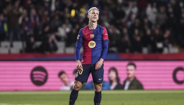 Dani Olmo durante un partido con el FC Barcelona