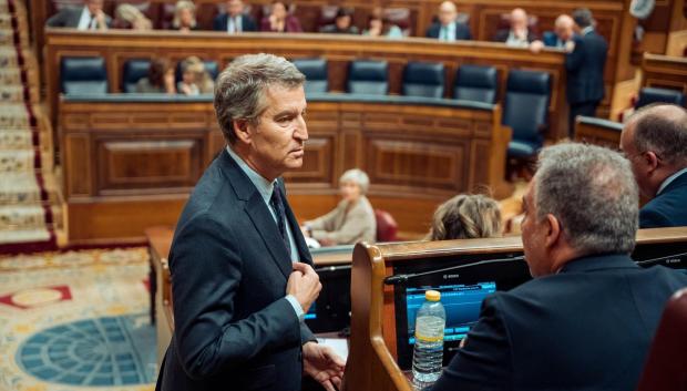 El líder del PP, Alberto Núñez Feijóo, durante el Pleno de este miércoles en el Congreso de los DIputados