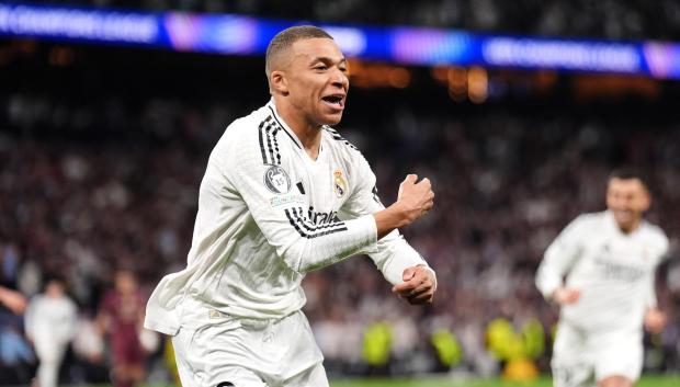 Kylian Mbappé, en el partido ante el Manchester City en el Bernabéu