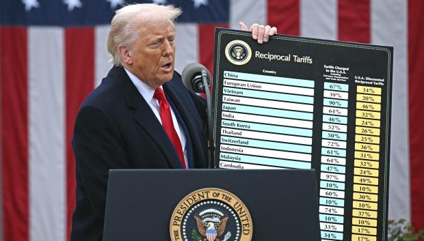 El presidente de Estados Unidos, Donald Trump, con la tabla de aranceles