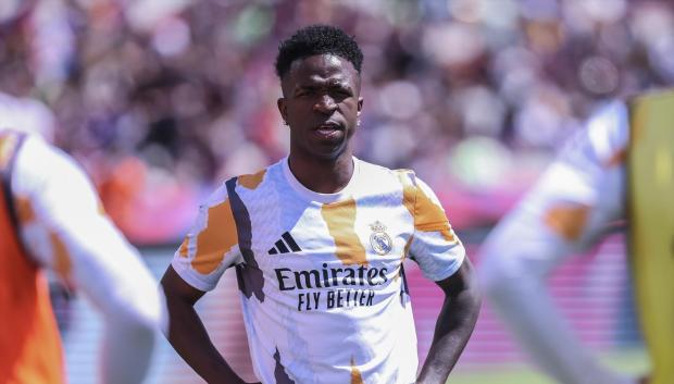 Vinicius Jr. durante un calentamiento del Real Madrid antes de disputar un encuentro