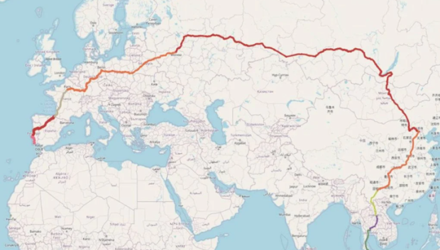 Trayecto del viaje en tren más largo del mundo.