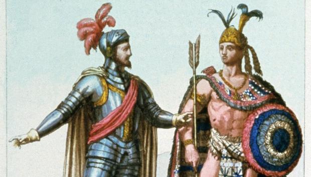 Encuentro de Hernán Cortés con Moctezuma II en 1519