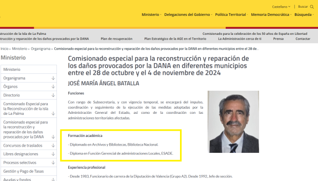 Currículum de José María Ángel Batalla en la web del Ministerio de Política Territorial