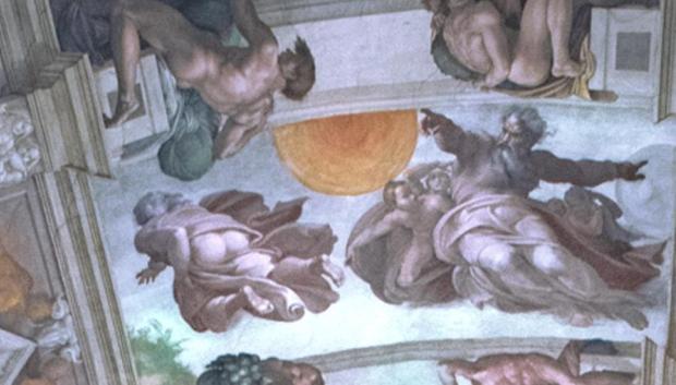 Detalle de un fresco de Miguel Ángel en 2022, tras la restauración
