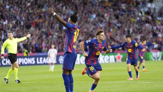 Fermín López celebra el 1-0 ante Olympiacos