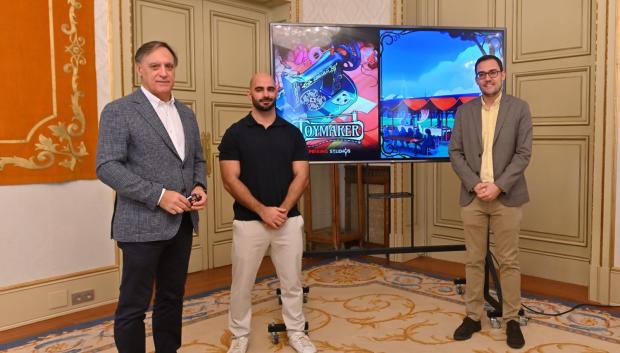El alcalde de Salamanca, Carlos García Carbayo y David Iglesias, cofundador de Uprising Studios, en la presentación del videojuego