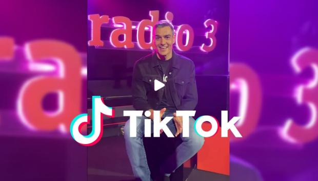 Montaje de Pedro Sánchez, TikTok y Radio 3