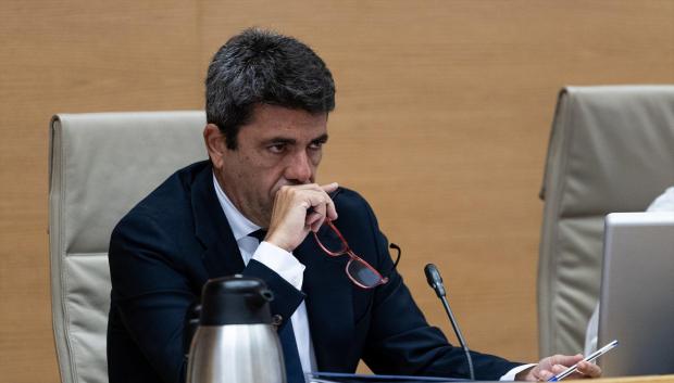 Imagen tomada este lunes de Carlos Mazón durante la comisión de investigación sobre la dana que se lleva a cabo el Congreso de los Diputados