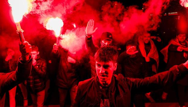 Un grupo de falangistas durante una manifestación para conmemorar el 20-N