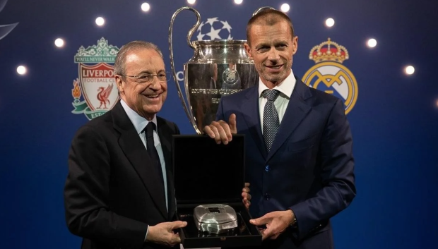 Aleksander Ceferin, presidente de la UEFA, y Florentino Pérez, presidente del Real Madrid