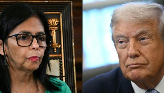 A la izquierda Delcy Rodríguez y a la derecha Donald Trump