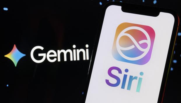 El logo de la IA de Google, Gemini, junto a la de Apple, Siri