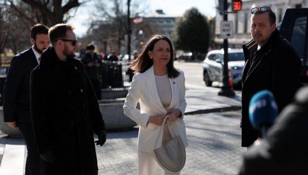 La líder opositora María Corina Machado a su llegada a la Casa Blanca
