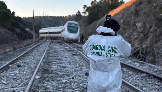 Agente de Criminalística de la Guardia Civil en la zona del accidente ferroviario en Adamuz (Córdoba)

REMITIDA / HANDOUT por GUARDIA CIVIL
Fotografía remitida a medios de comunicación exclusivamente para ilustrar la noticia a la que hace referencia la imagen, y citando la procedencia de la imagen en la firma
19/1/2026