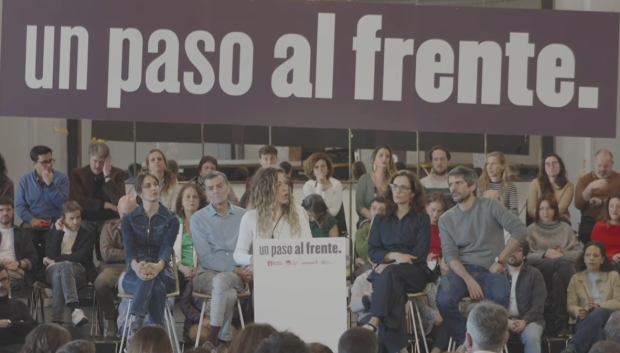 Rita Maestre, Antonio Maíllo, Lara Hernández, Mónica García y Ernest Urtasun en el acto de «refundación» de Sumar