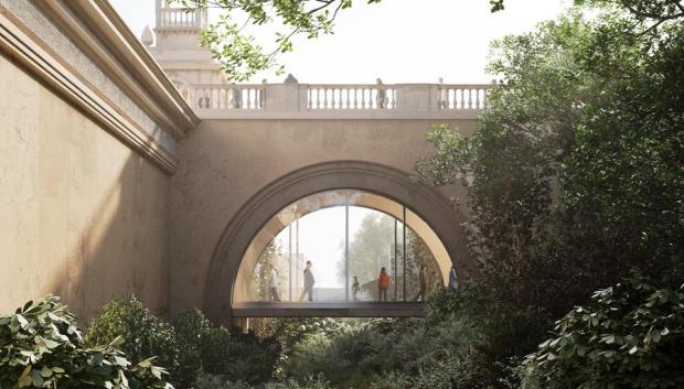 Recreación del puente que conectará ambos edificios.