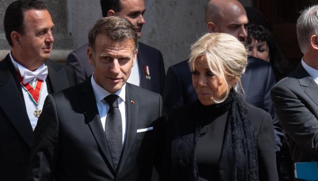 Emmanuel Macron, Brigitte Macron and Jean-Noël Barrot attending meeting with Pope n Vatican City, Vatican City, on Friday, 10 April 2026.