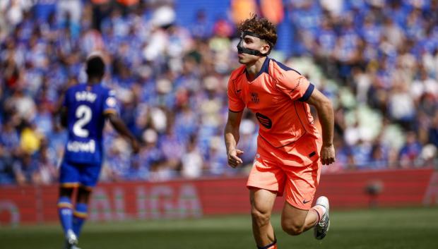 Fermín López celebra tras marcar el 0-1 durante el Getafe y el Barcelona