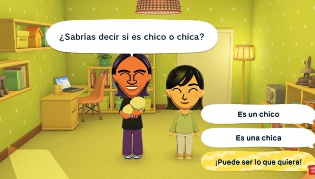 Una de las pantallas de "Tomodachi Life: Una vida de ensueño" que permite elegir el sexo de un bebé