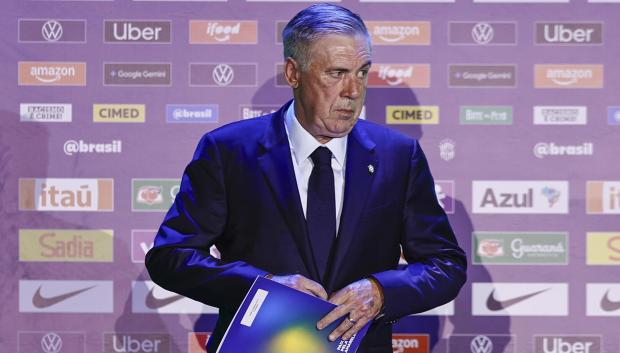 Carlo Ancelotti, durante la rueda de prensa en la que anunció la convocatoria de Brasil