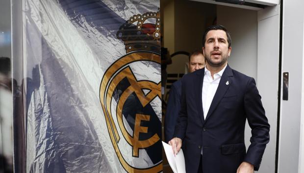 MADRID, 06/06/2026.- Enrique Riquelme, candidato a la presidencia del Real Madrid, durante la rueda d prensa que ofreció este sábado en su sede electoral en Madrid. EFE/Rodrigo Jiménez