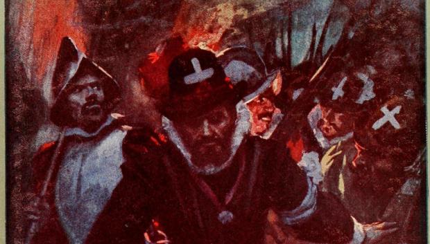 "Parecían meras sombras oscuras mientras se deslizaban por las paredes", ilustración de una Historia de Francia en inglés