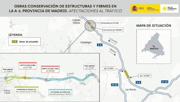 Transportes comienza las obras de mejora y conservación de firmes y estructuras en la A-6 a su paso por Galapagar, Collado Villalba y las Rozas.