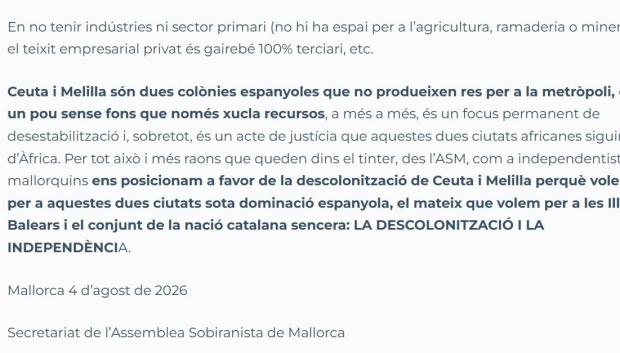 Comunicado de la Assemblea Sobiranista de Mallorca