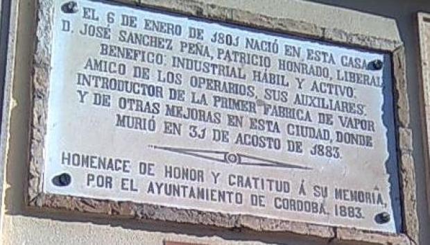 Placa en la casa de Sánchez Peña