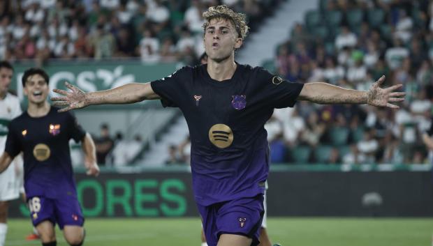 Fermín López celebra tras marcar el 0-5 al Elche