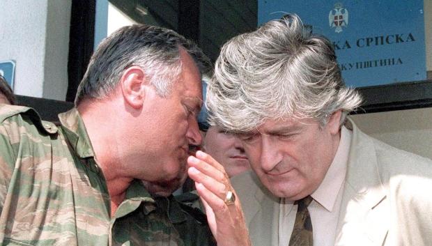 Republika Srpska leader Radovan Karadzic (R) listens to VRS Commander Ratko Mladic (L) during a meeting in Pale, Bosnia and Herzegovina, 05 August 1993 (reissued 27 August 2026). Former Serbian general Ratko Mladic who was convicted of war crimes by the ICTY in 2017 died on 27 August 2026 at the age of 84.