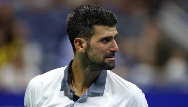 Novak Djokovic llorando durante el partido de primera ronda del US Open