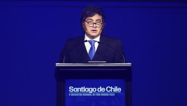 El presidente de Argentina, Javier Milei, habla durante el V Encuentro Regional del Foro Madrid,