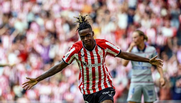 Nico Williams celebra marcar el 1-0 ante el Atlético de Madrid