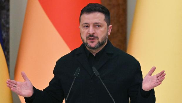El presidente de Ucrania, Volodímir Zelenski, durante una rueda de prensa, en Kiev