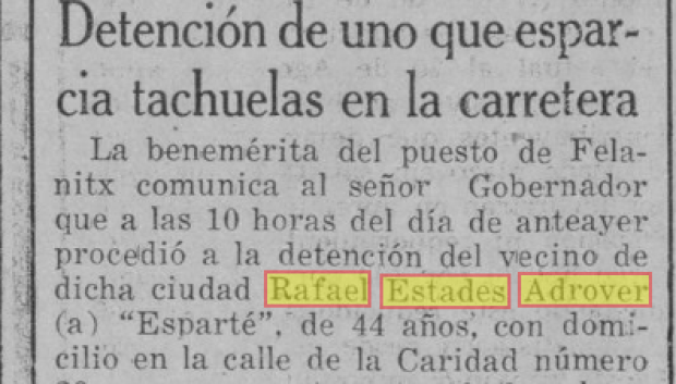 Rafel Estades Adrover. Incidente tachuelas. UH, 4 de julio 1934