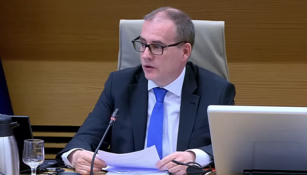 Gonzalo Guillén, durante su intervfención en la Comisión de Transportes del pasado 26 de mayo.