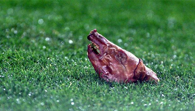 El público lanzó una cabeza de cochinillo al césped del Camp Nou