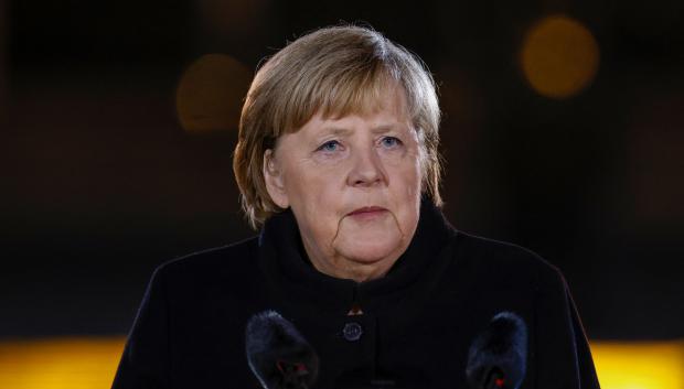 La antigua canciller alemana Angela Merkel, durante su ceremonia de despedida