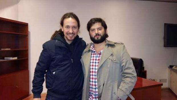 Gabriel Boric y Pablo Iglesias juntos en Madrid en 2016