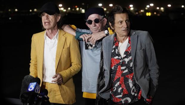 Singer Mick Jagger with musicians Keith Richards  and Ron Wood of The Rolling Stones at Hollywood BurbankAirport in Burbank, Calif., Monday, Oct. 11, 2021