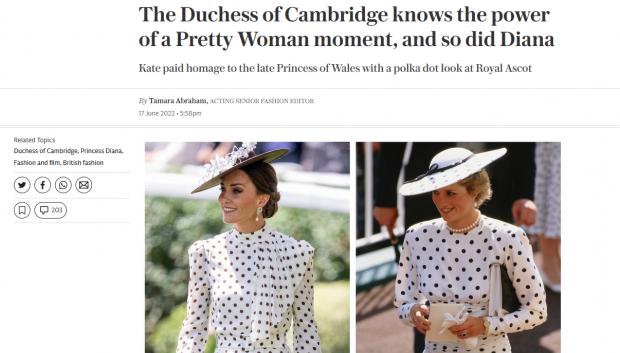 La prensa británica se ha hecho eco de las similitudes entre el vestido de Kate Middleton en Ascot 2022 y el de Diana de Gales en Ascot en 1988